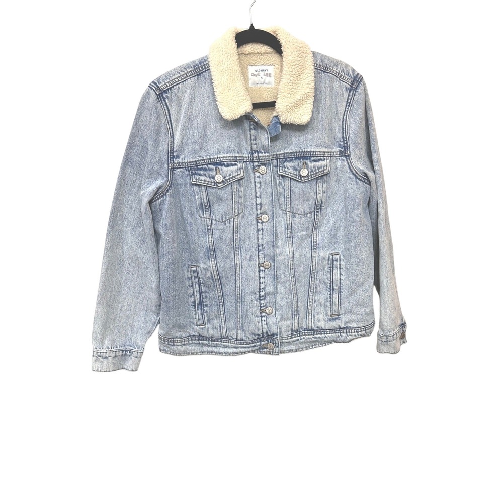 Old Navy Womens Sherpa Lined Denim Trucker Farm Ranch Chore Jacket Cotton XL